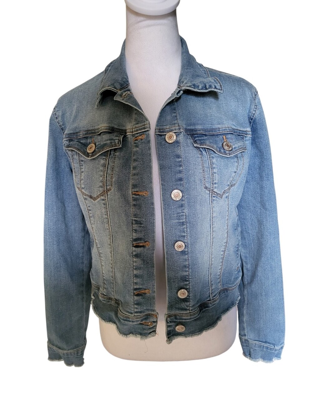 Nine West Raw Hem Light Wash Denim Jacket - Blue sz S